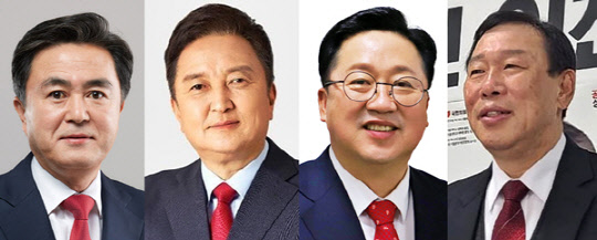 21일 국민의힘 6·1 지방선거 충남도지사·충북도지사·대전광역시장·세종특별자치시장 후보에 각각 공천된 김태흠(왼쪽부터) 의원, 김영환 전 의원, 이장우 전 의원, 최민호 전 세종시당위원장.<각 광역단체장 후보 블로그 사진 갈무리>